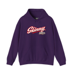 Skinny Joey's retro script logo hoodie in purple, Italian American pride apparel