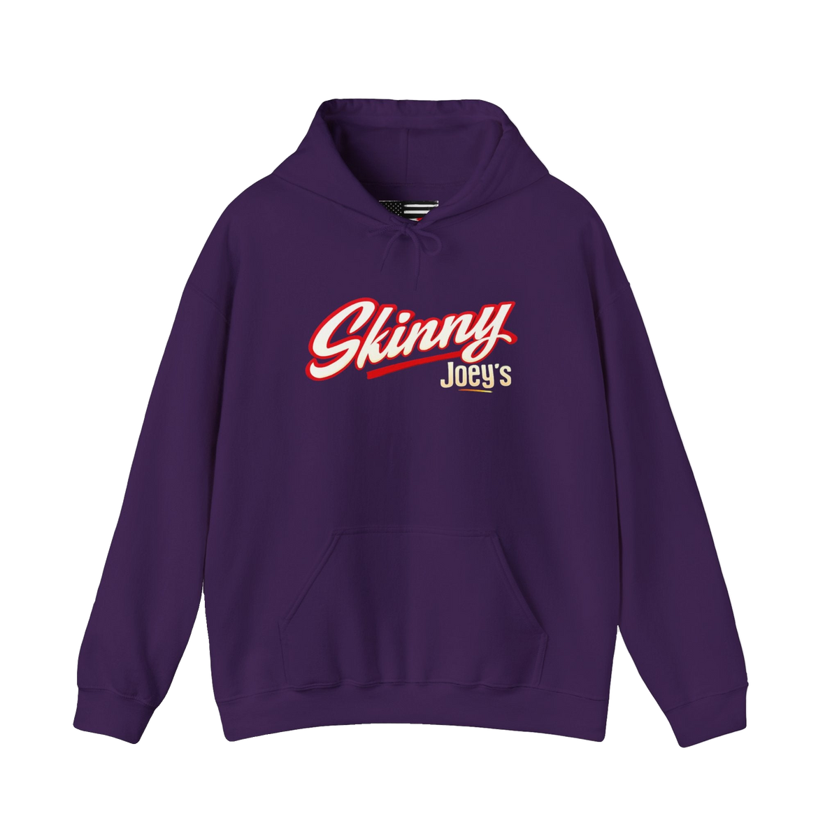 Skinny Joey's retro script logo hoodie in purple, Italian American pride apparel