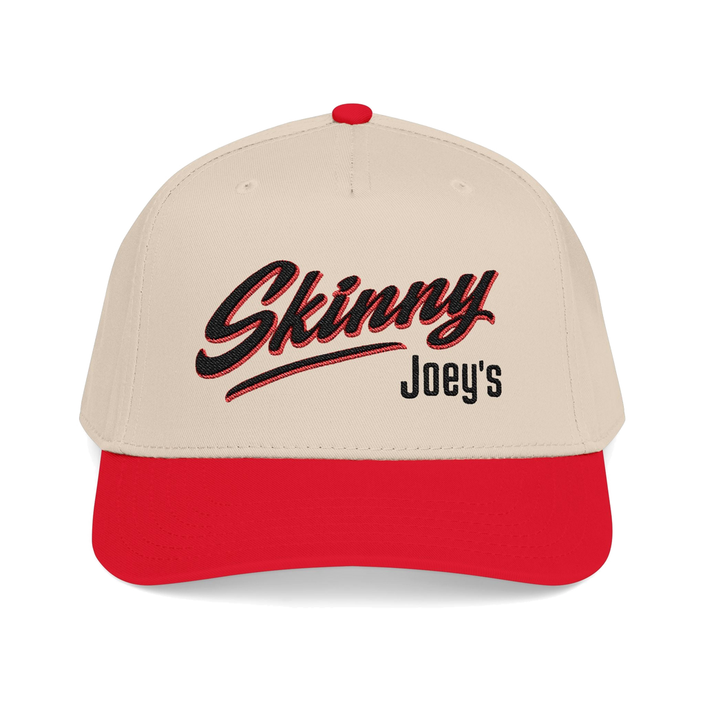 Joey Merlino logo mid-profile snapback in red and natural, Skinny Joey's Cheesesteaks apparel