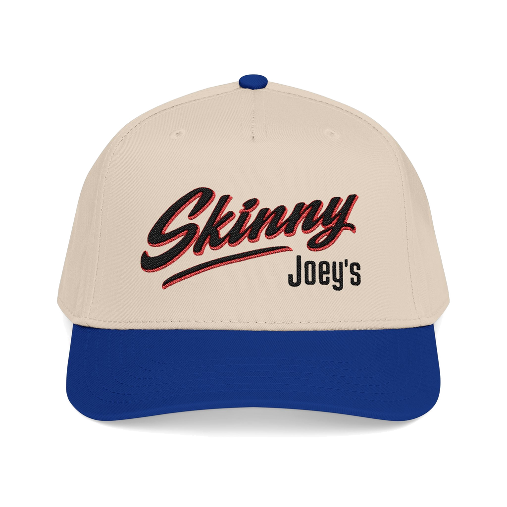 Joey Merlino logo mid-profile snapback in royal and natural, The Skinny with Joey Merlino podcast merch