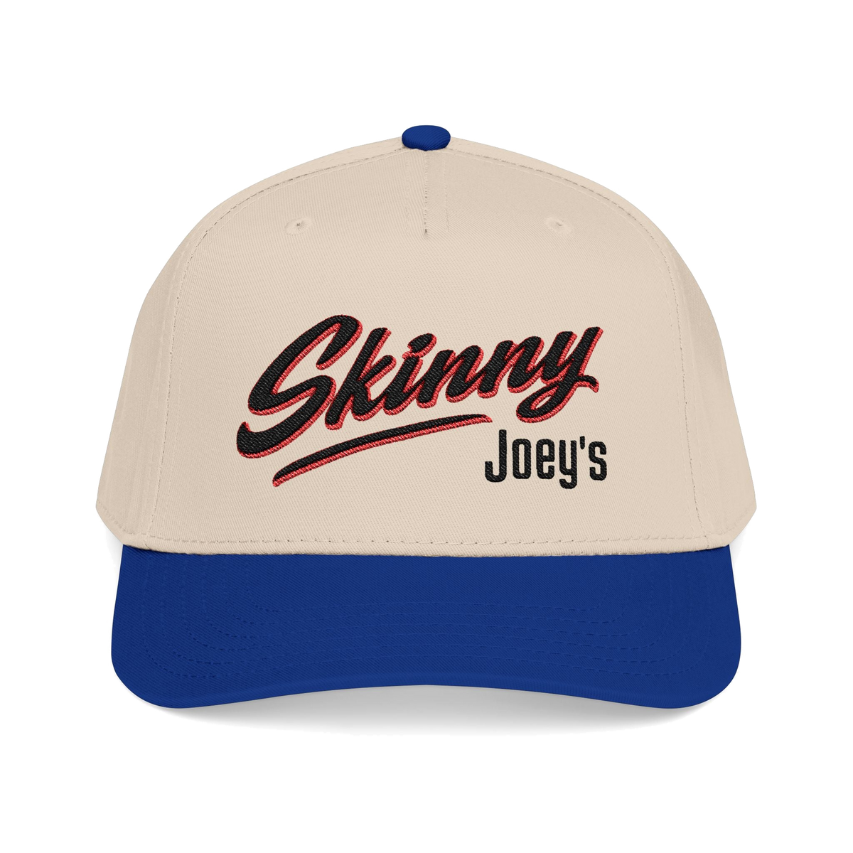 Joey Merlino logo mid-profile snapback in royal and natural, The Skinny with Joey Merlino podcast merch