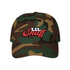 Lil Snuff dad cap in green camo, The Skinny with Joey Merlino podcast merch