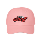 Lil Snuff dad cap in pink, Skinny Joey's Cheesesteaks apparel