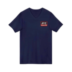 Skinny Joey's Cheesesteaks v-neck tee in navy, Skinny Joey's Cheesesteaks apparel