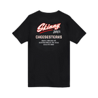 Skinny Joey's Cheesesteaks v-neck tee in black, South Philly streetwear