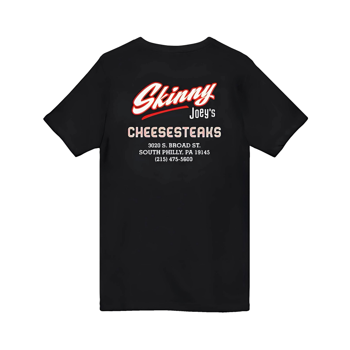 Skinny Joey's Cheesesteaks v-neck tee in black, South Philly streetwear