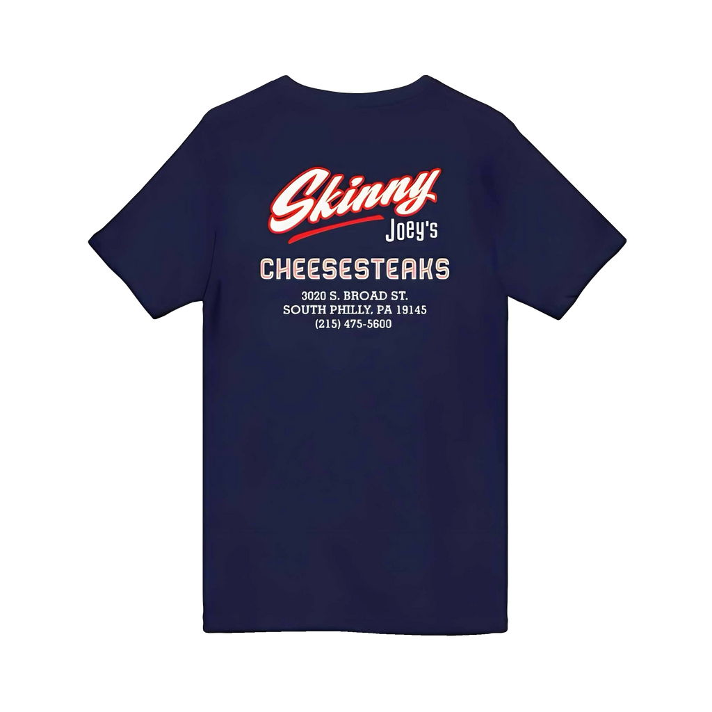 Skinny Joey's Cheesesteaks v-neck tee, The Skinny with Joey Merlino podcast merch