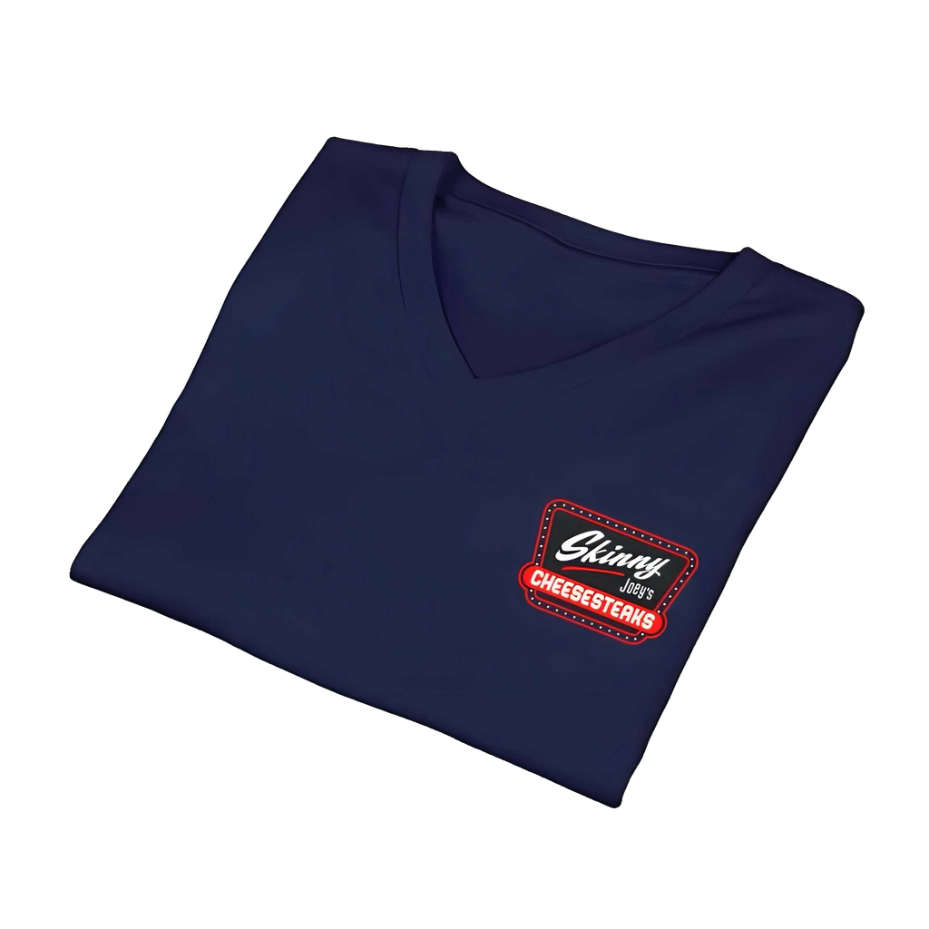 Skinny Joey's Cheesesteaks v-neck tee, Italian American pride apparel