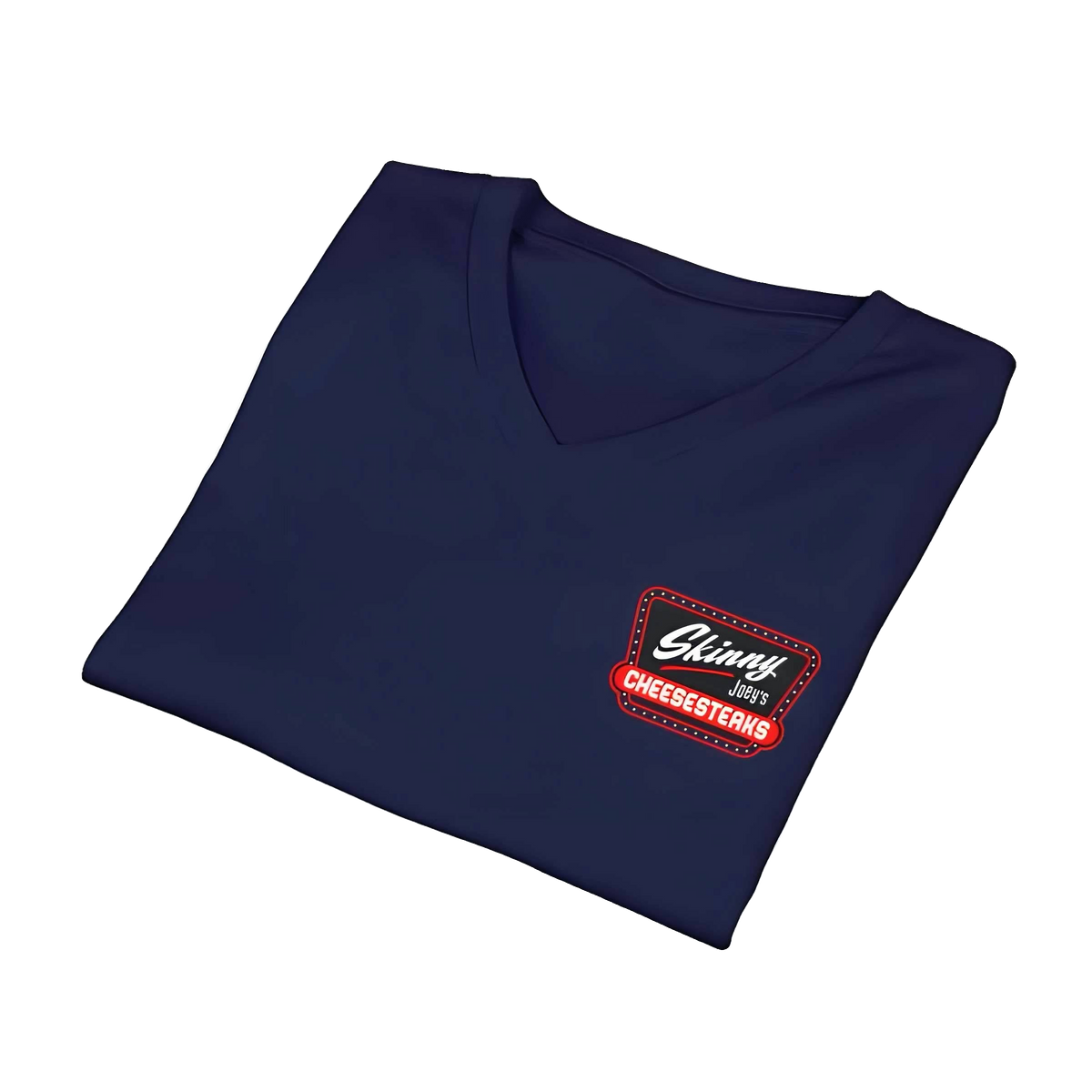 Skinny Joey's Cheesesteaks v-neck tee, Italian American pride apparel
