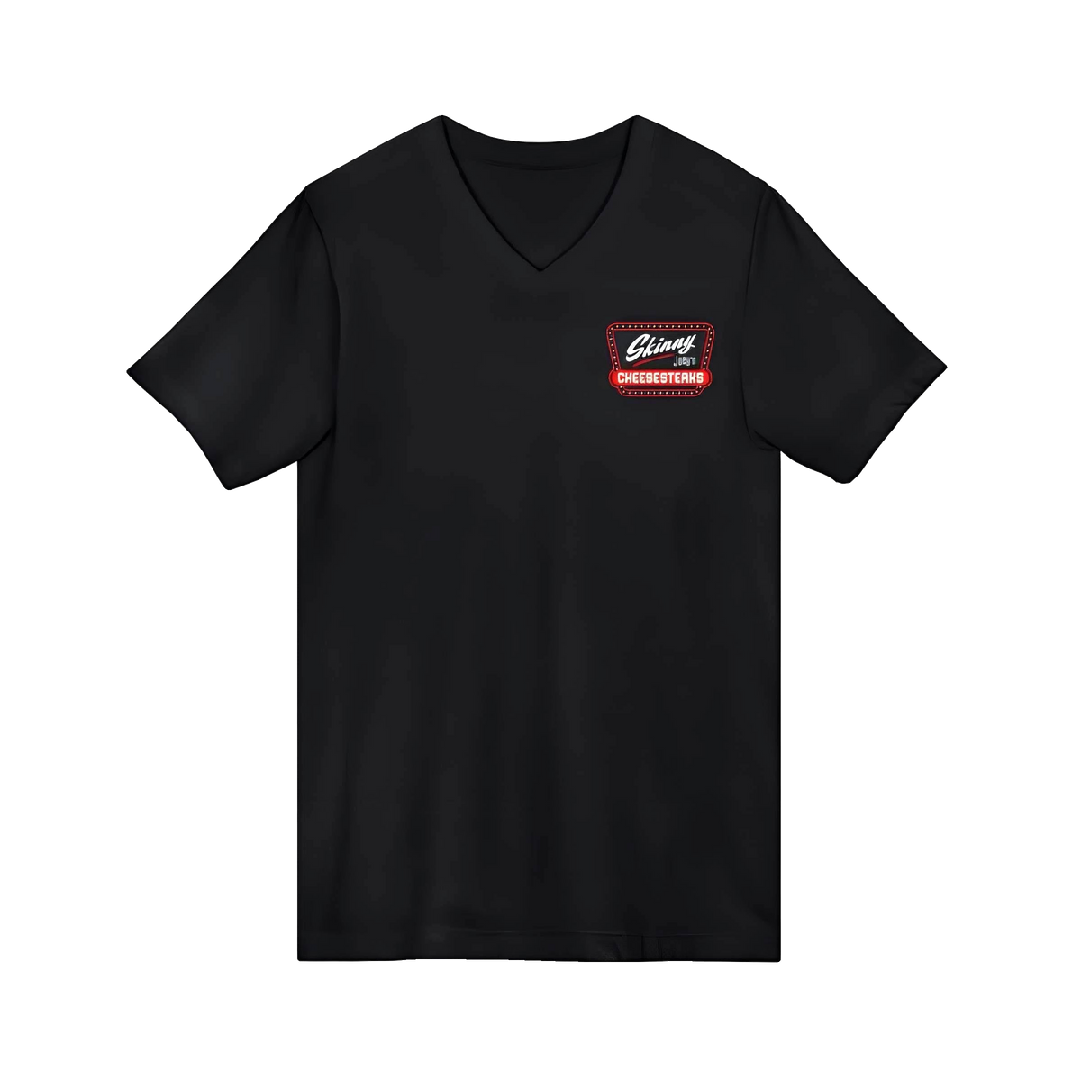 Skinny Joey's Cheesesteaks v-neck tee, Philly culture apparel