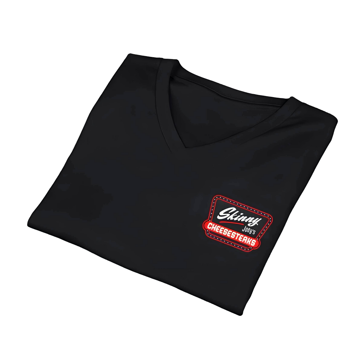 Skinny Joey's Cheesesteaks v-neck tee, The Skinny Podcast with Joey Merlino & Lil Snuff merch