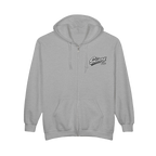 Skinny Joey's vintage script zip-up hoodie in sport grey, The Skinny Podcast with Joey Merlino & Lil Snuff merch