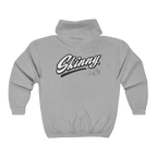 Skinny Joey's vintage script zip-up hoodie, main product photo, Italian American pride apparel
