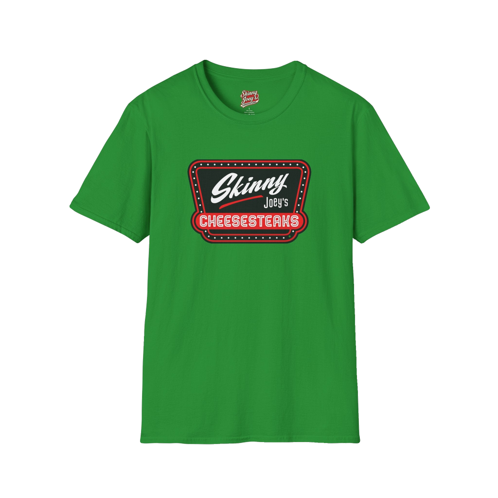 Skinny Joey's Cheesesteaks official tee in Irish green, The Skinny Podcast with Joey Merlino & Lil Snuff merch