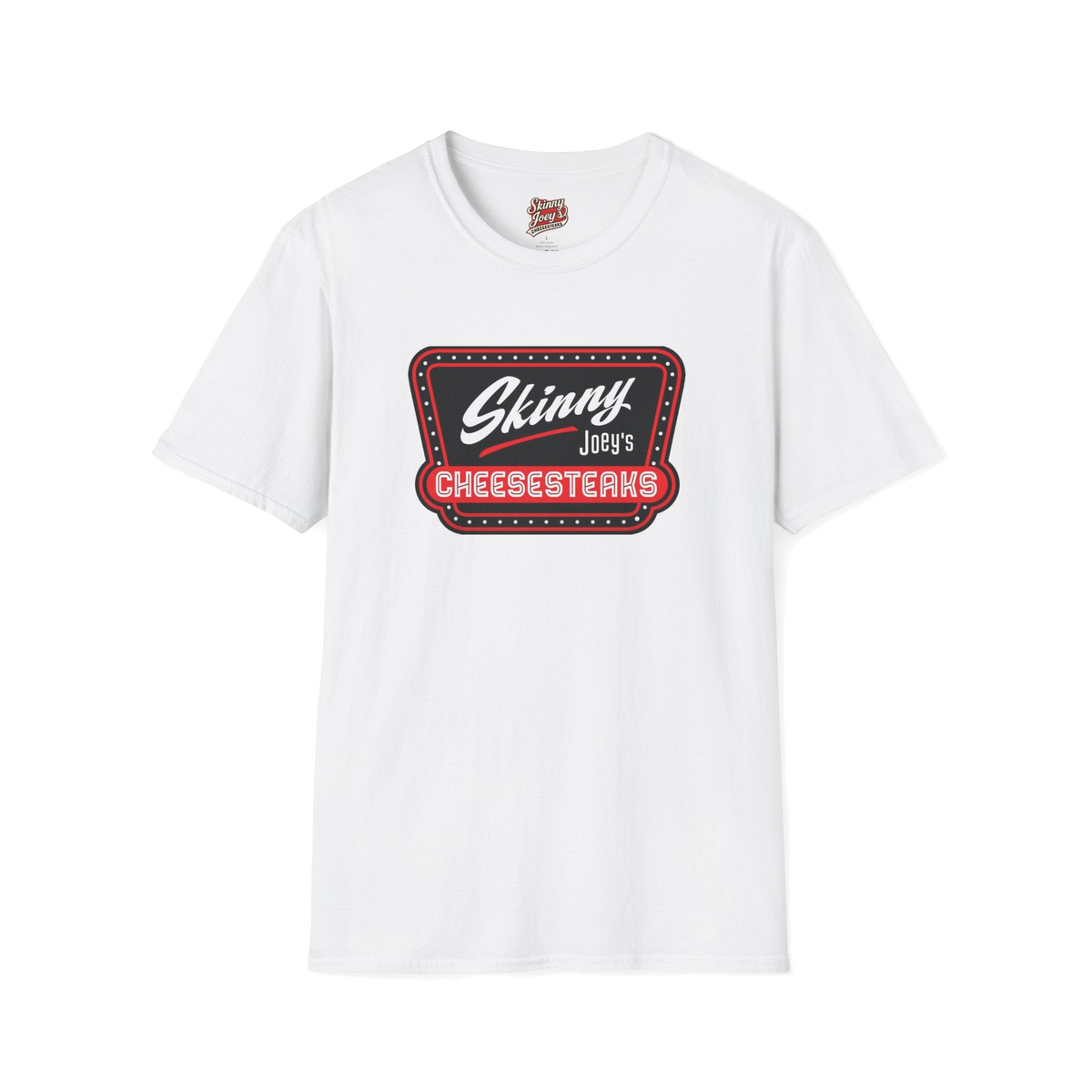 Skinny Joey's Cheesesteaks official tee in white, Philly culture apparel