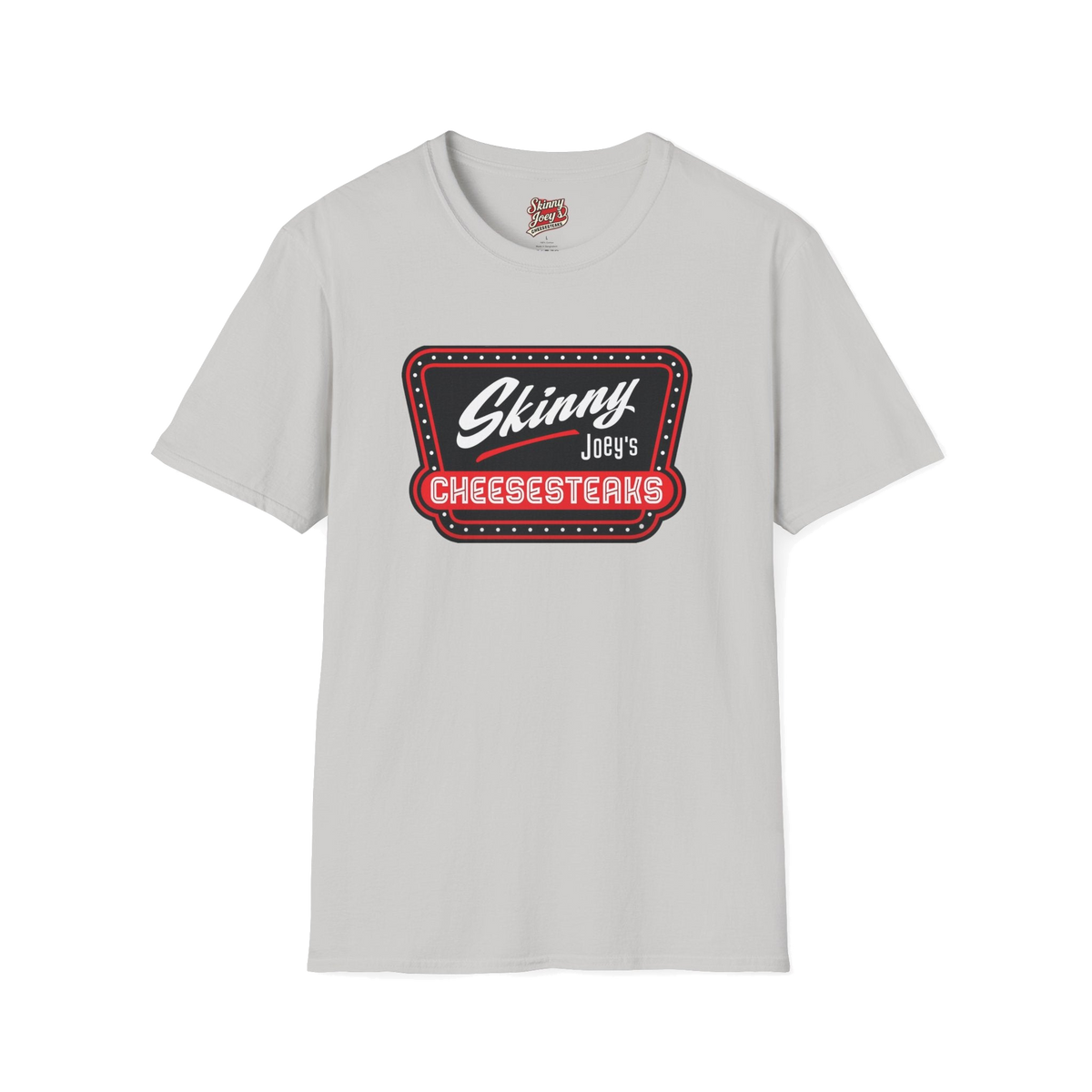 Skinny Joey's Cheesesteaks official tee in ice grey, The Skinny Podcast with Joey Merlino & Lil Snuff merch