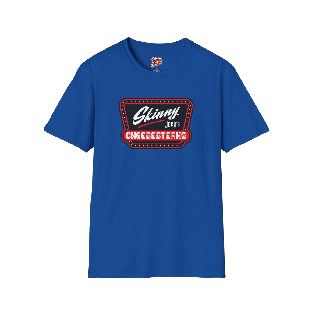 Skinny Joey's Cheesesteaks official tee in royal blue, Philadelphia streetwear