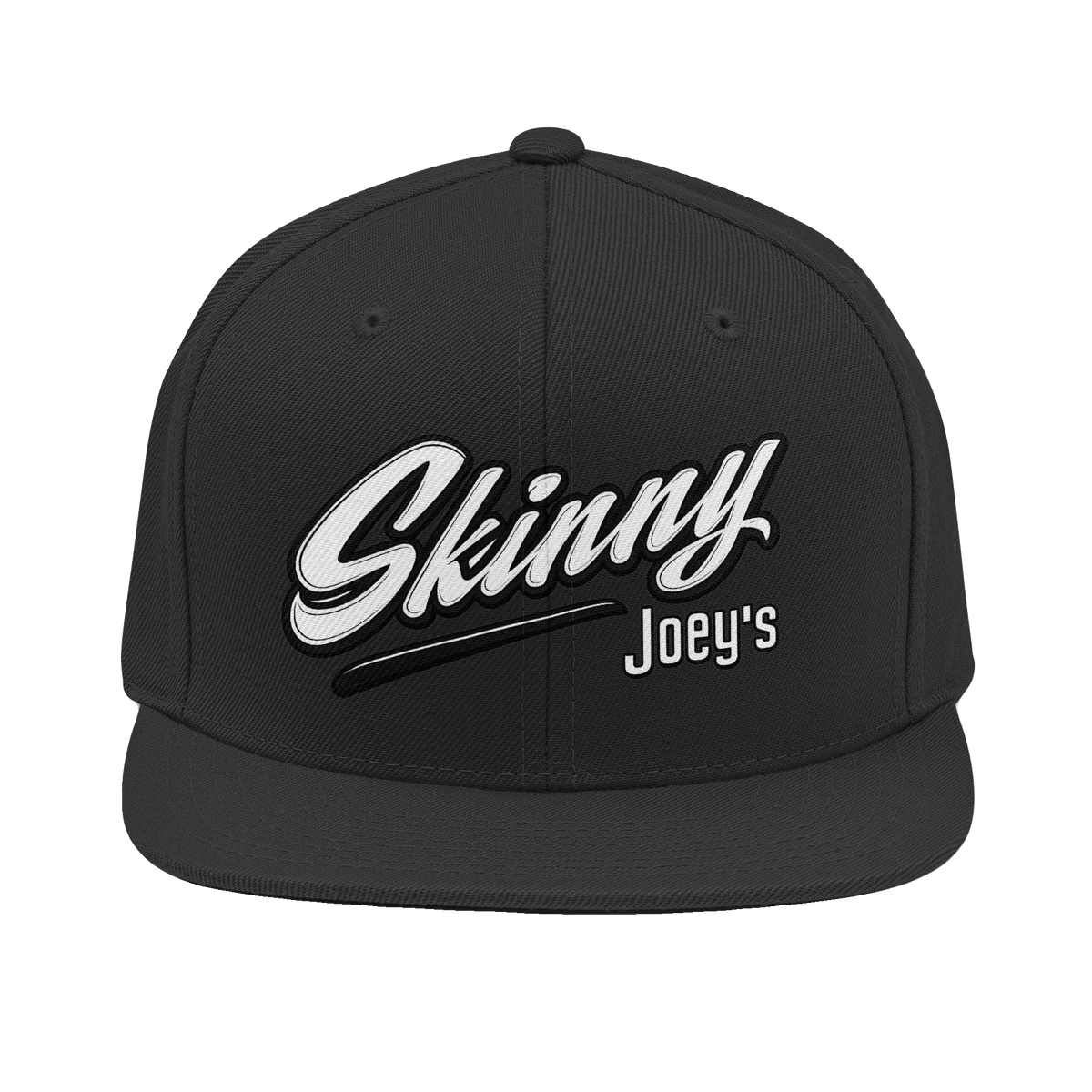 Skinny Joey's retro script snapback hat in black, Italian American pride apparel