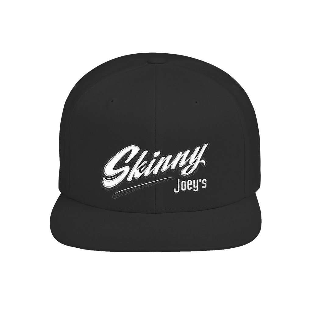 Skinny Joey's retro script flat bill snapback in black, Italian American pride apparel
