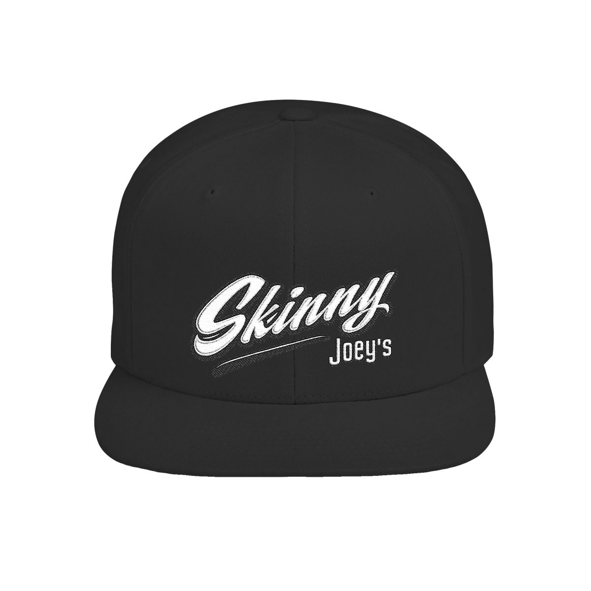 Skinny Joey's retro script flat bill snapback in black, Italian American pride apparel