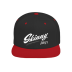 Skinny Joey's retro script flat bill snapback in black and red, South Philly streetwear