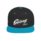 Skinny Joey's retro script flat bill snapback in black and teal, Philadelphia streetwear