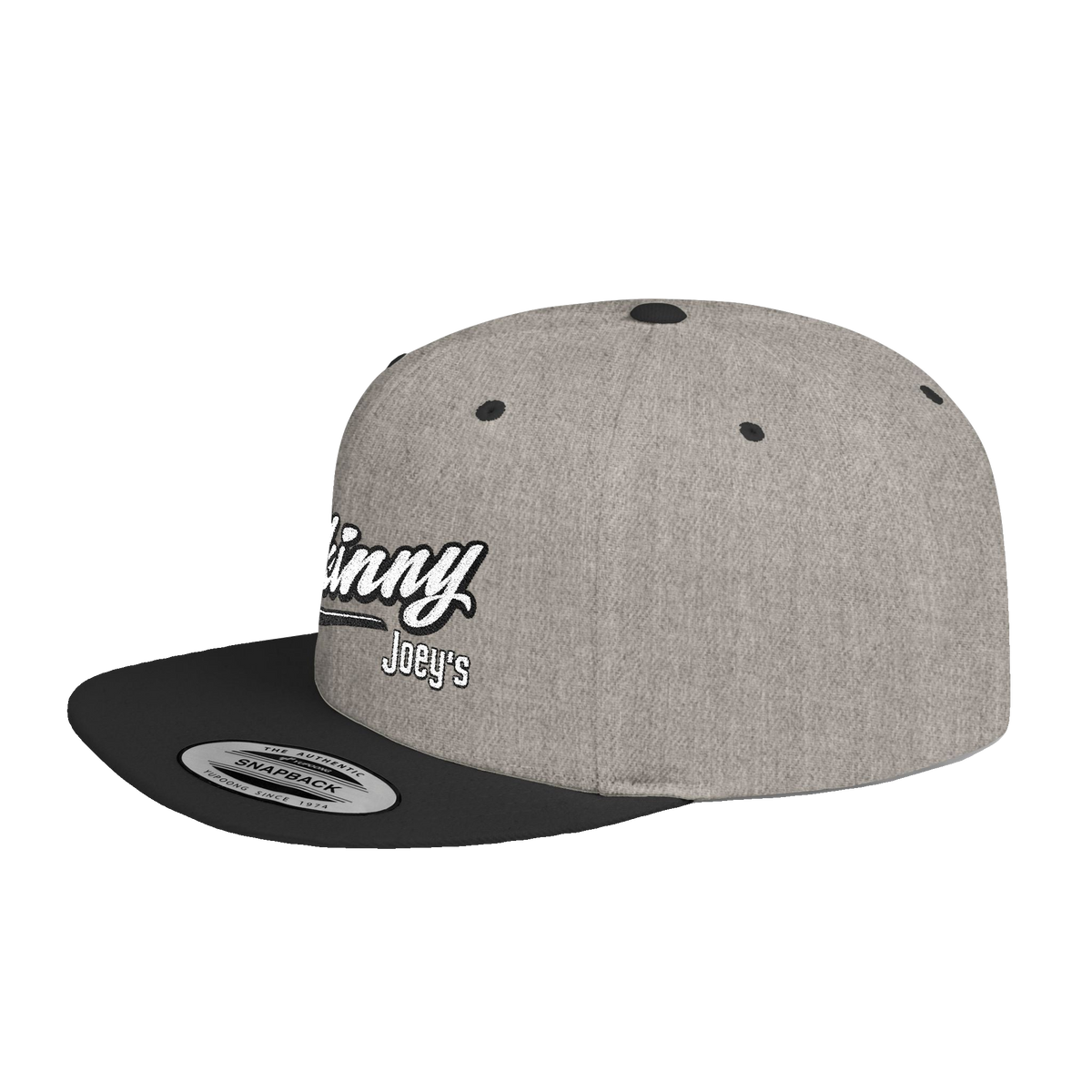Skinny Joey's retro script flat bill snapback, gallery photo 16, The Skinny with Joey Merlino podcast merch