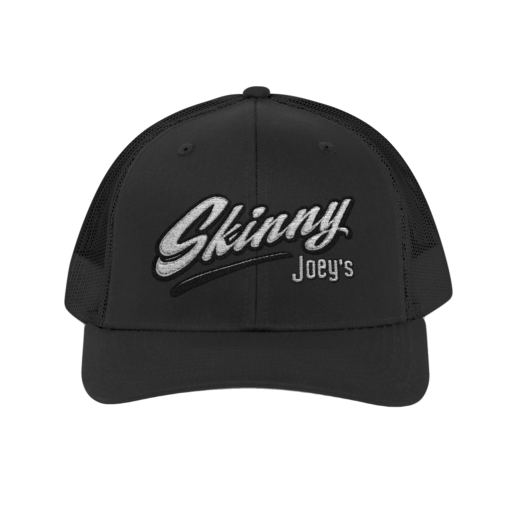 Skinny Joey's embroidered trucker cap in black, Skinny Joey's Cheesesteaks apparel
