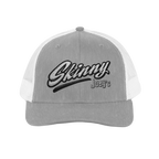 Skinny Joey's embroidered trucker cap in heather grey and white, Italian American pride apparel