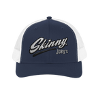Skinny Joey's embroidered trucker cap in navy and white, The Skinny Podcast with Joey Merlino & Lil Snuff merch
