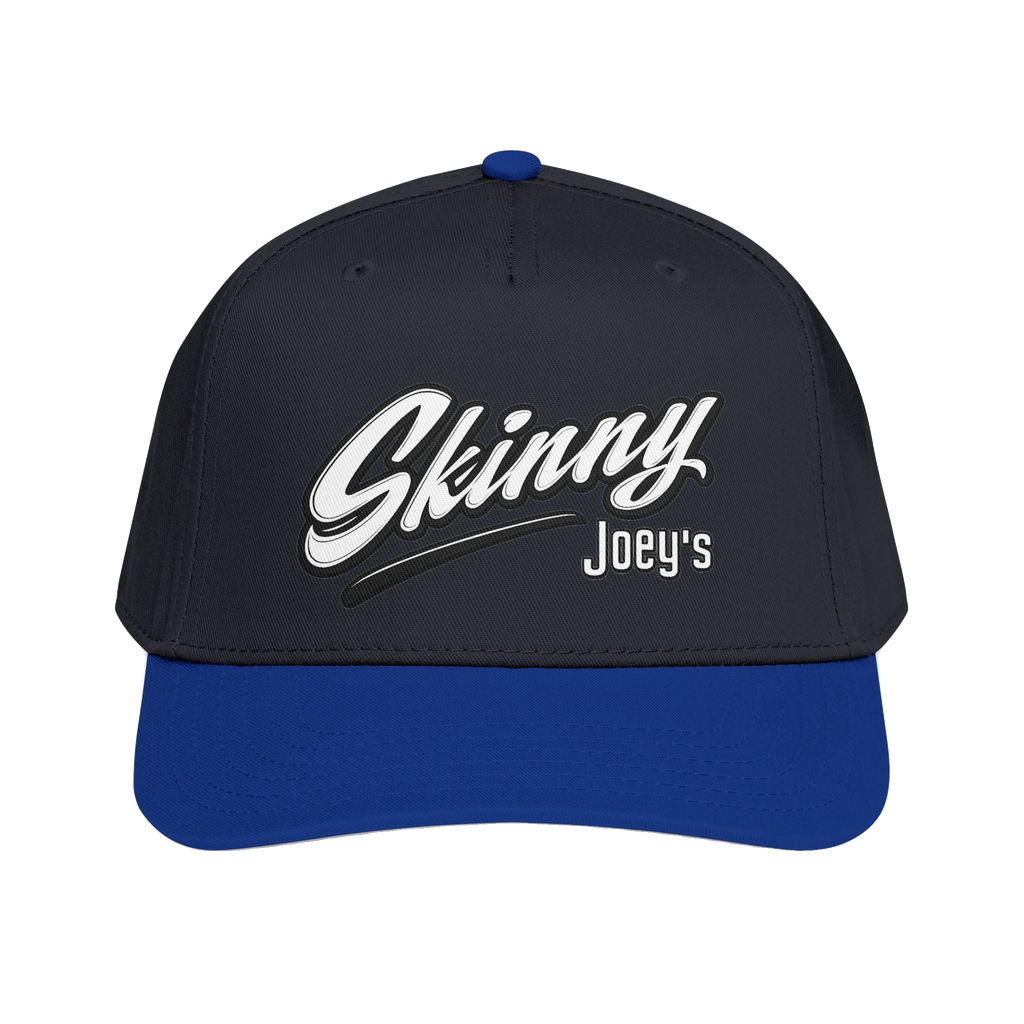 Skinny Joey's retro script mid-profile cap in royal and black, Italian American pride apparel