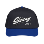Skinny Joey's retro script mid-profile cap in royal and black, Italian American pride apparel