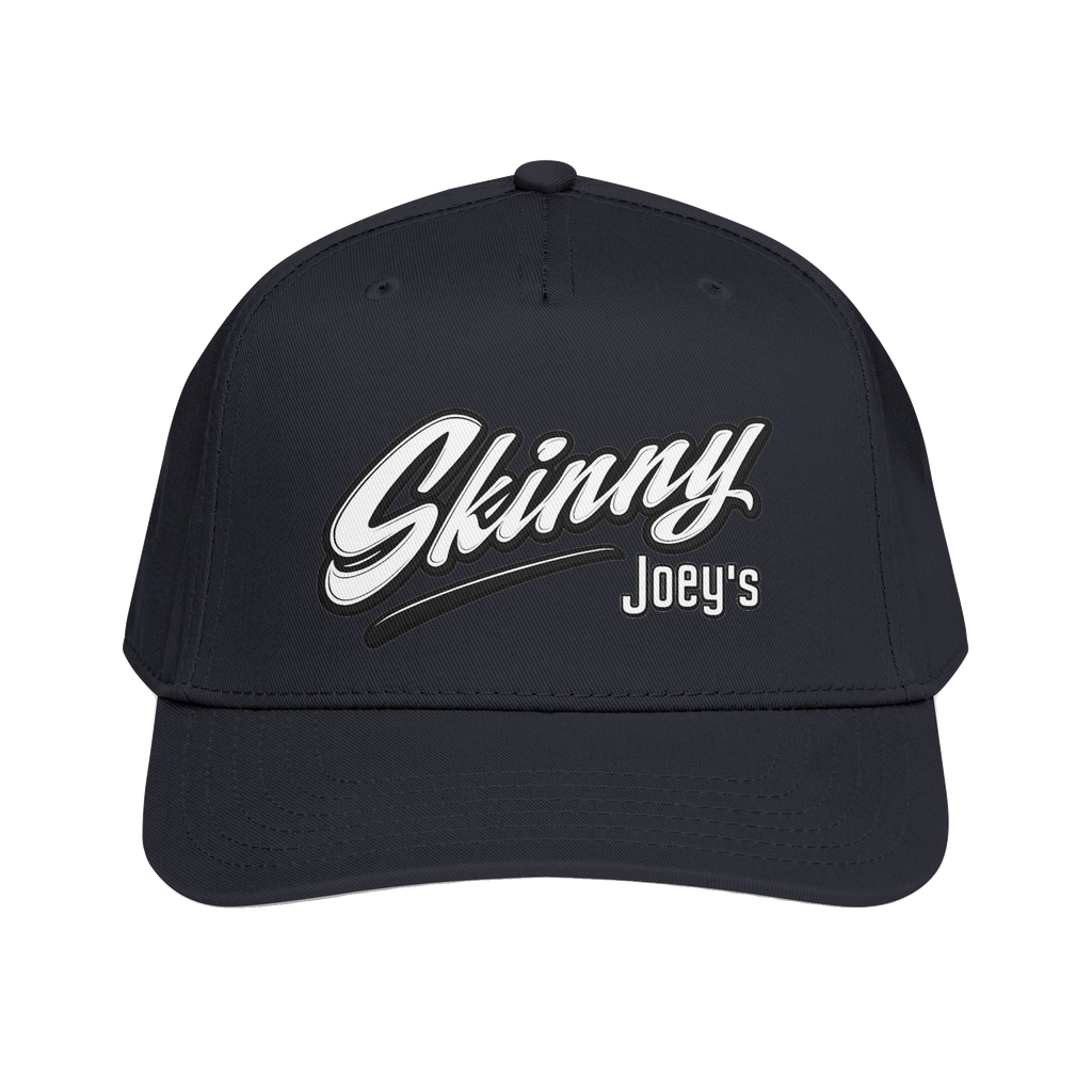 Skinny Joey's retro script mid-profile cap in black, South Philly streetwear