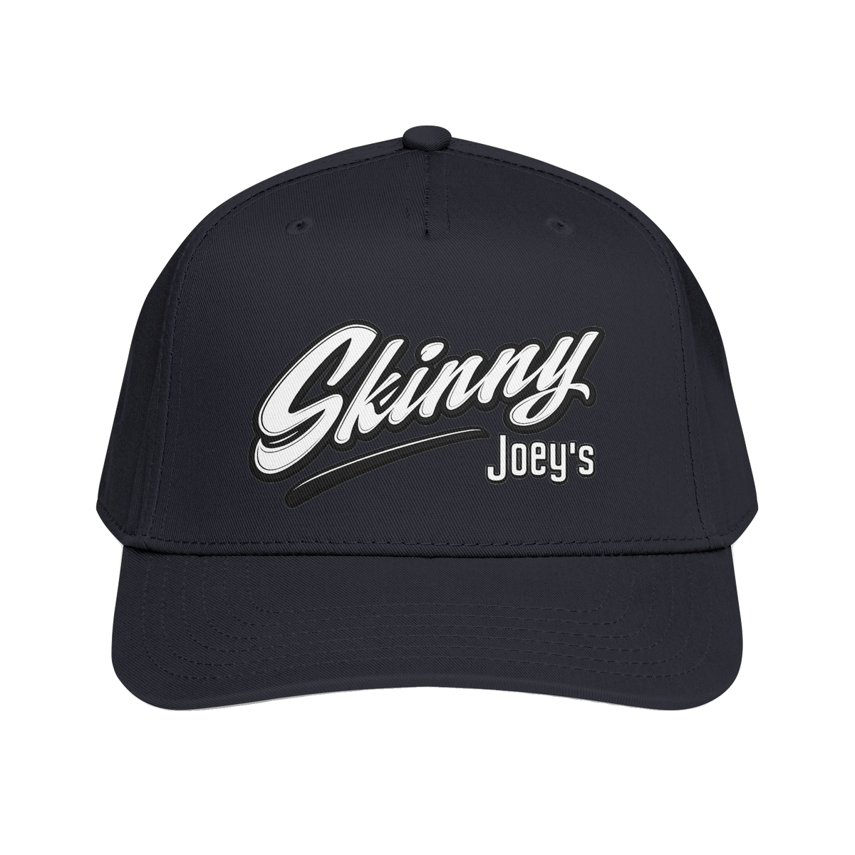 Skinny Joey's retro script mid-profile cap in black, South Philly streetwear