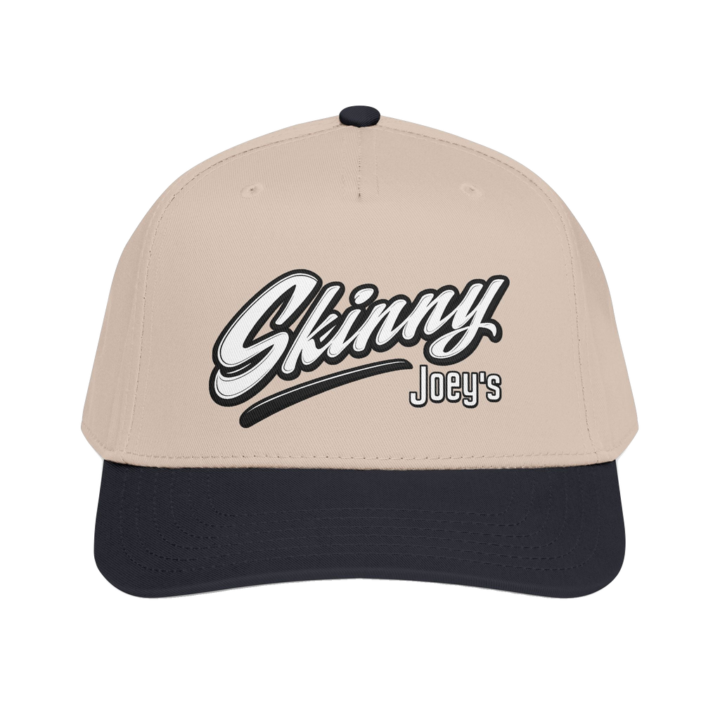 Skinny Joey's retro script mid-profile cap in black and khaki, Philadelphia streetwear