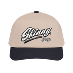 Skinny Joey's retro script mid-profile cap in black and khaki, Philadelphia streetwear