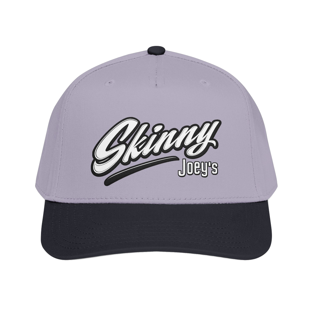Skinny Joey's retro script mid-profile cap in black and grey, Philly culture apparel