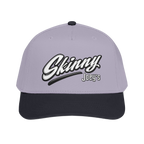 Skinny Joey's retro script mid-profile cap in black and grey, Philly culture apparel