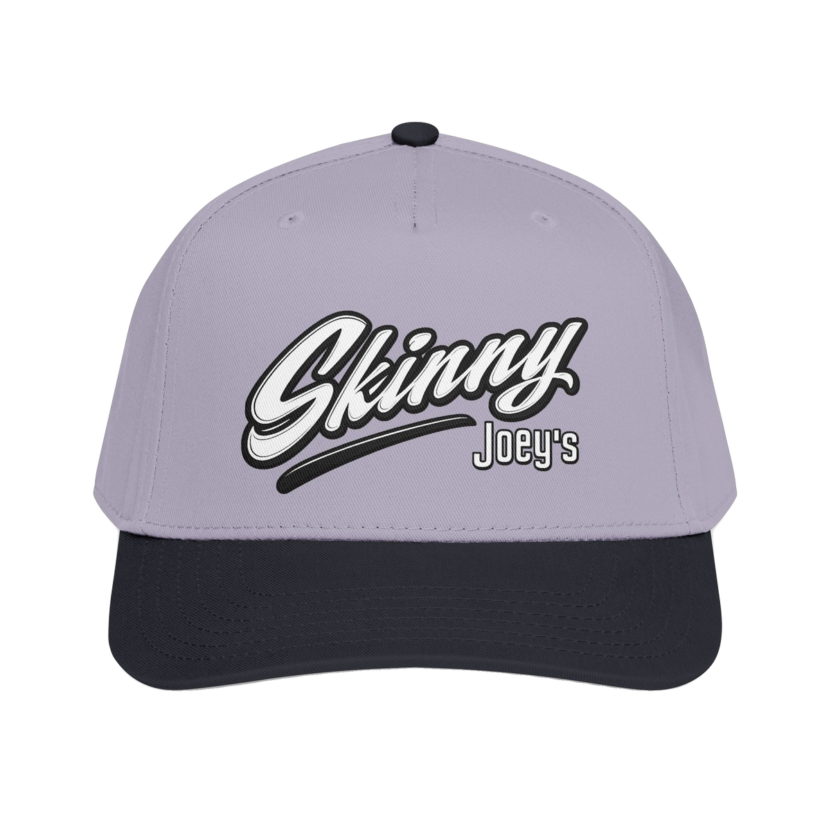 Skinny Joey's retro script mid-profile cap in black and grey, Philly culture apparel