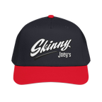Skinny Joey's retro script mid-profile cap in red and black, Skinny Joey's Cheesesteaks apparel
