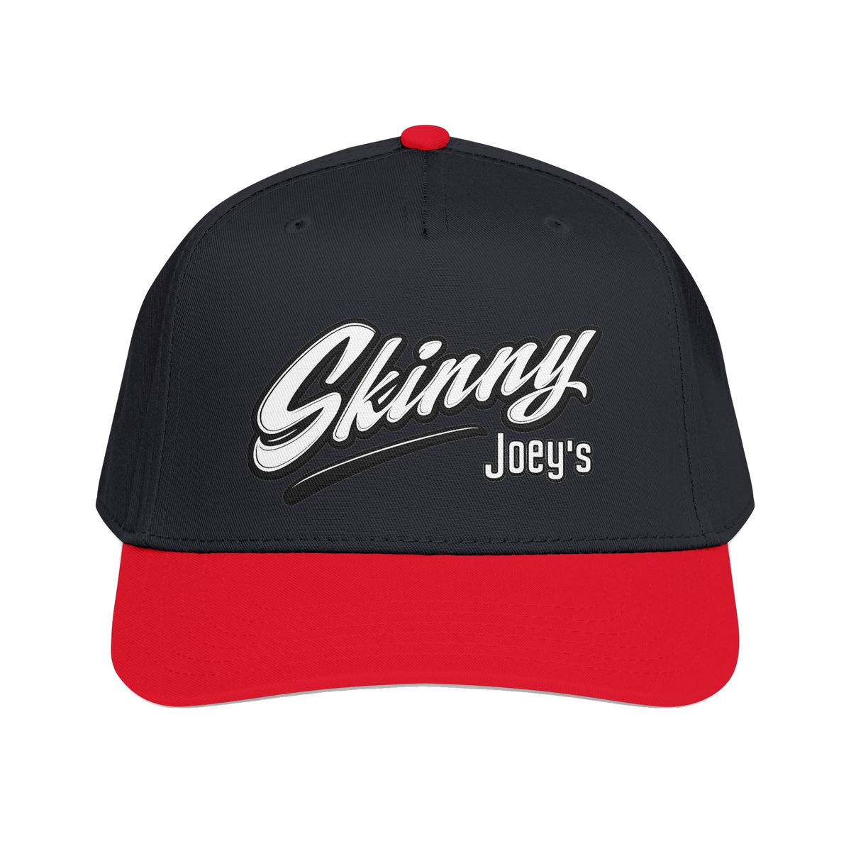 Skinny Joey's retro script mid-profile cap in red and black, Skinny Joey's Cheesesteaks apparel