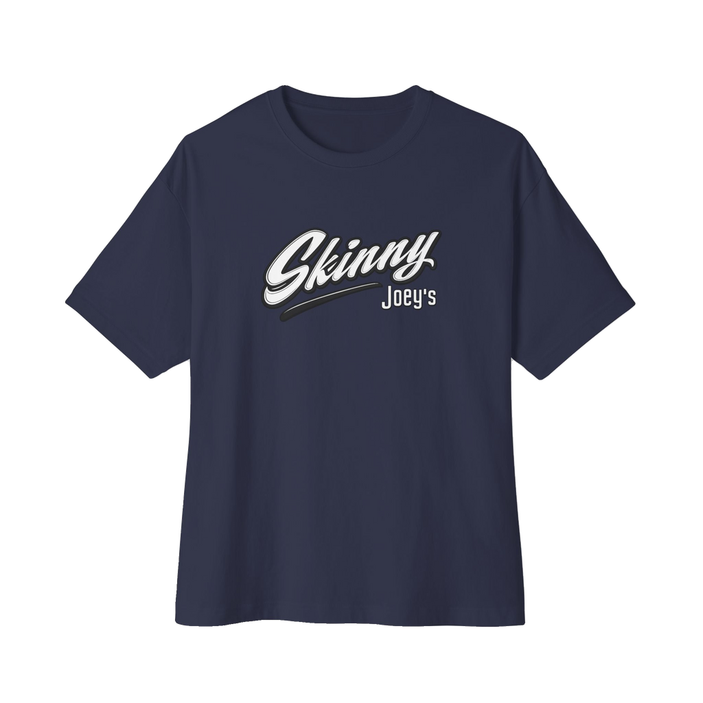 We Can Go Anywhere oversized script tee in navy, Italian American pride apparel