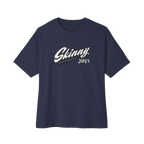 We Can Go Anywhere oversized script tee in navy, Italian American pride apparel