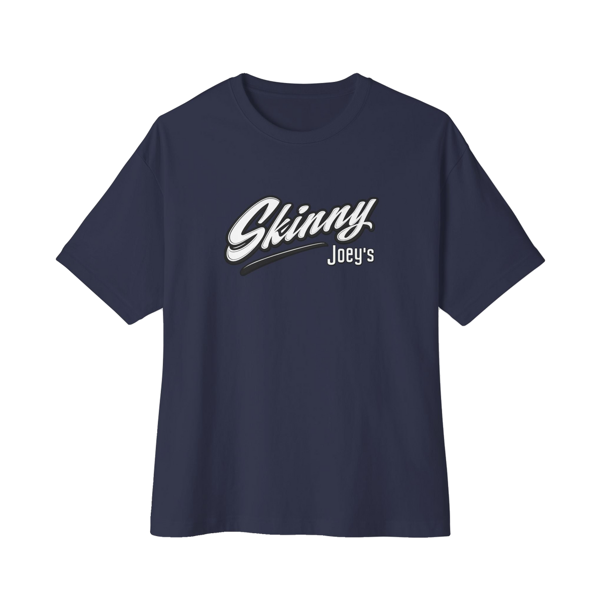 We Can Go Anywhere oversized script tee in navy, Italian American pride apparel
