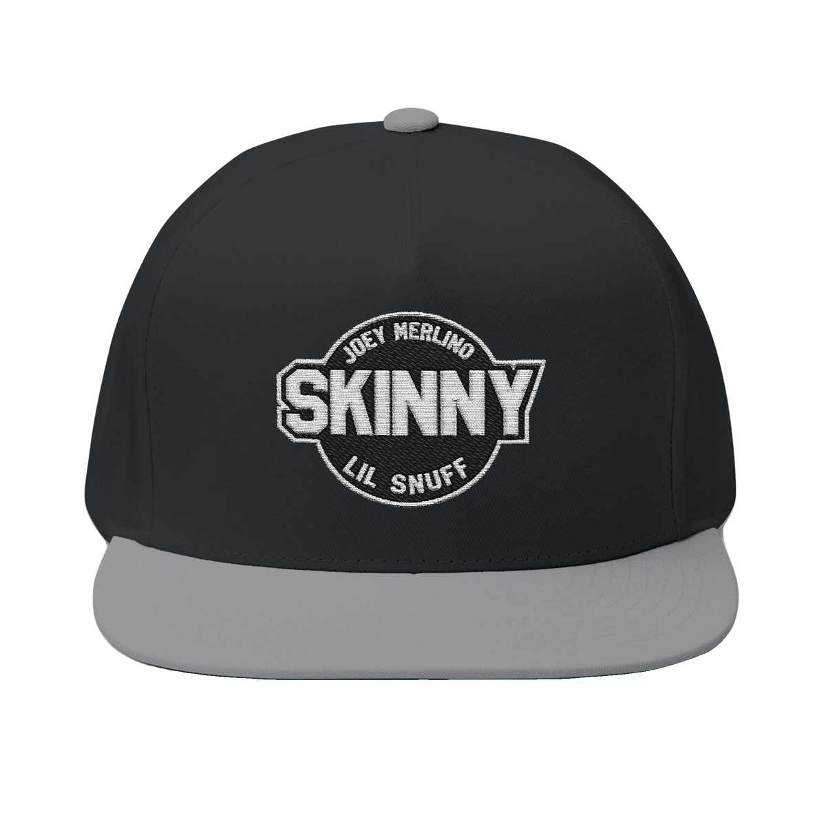 Skinny Joey Lil Snuff flat bill cap in black and grey, The Skinny Podcast with Joey Merlino & Lil Snuff merch