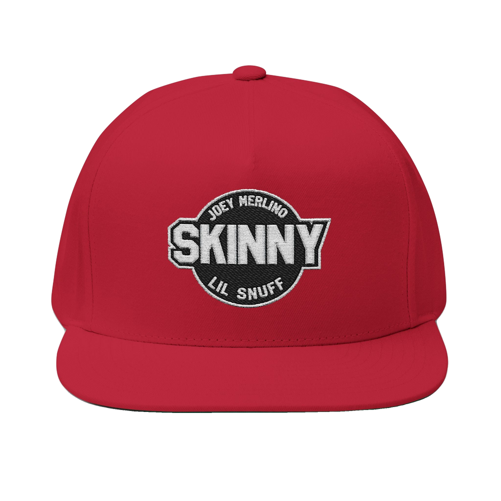 Skinny Joey Lil Snuff flat bill cap in red, The Skinny Podcast with Joey Merlino & Lil Snuff merch