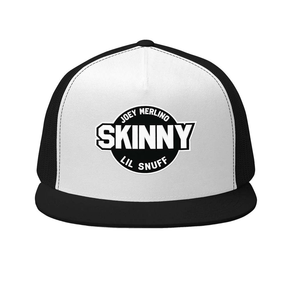 Skinny retro patch 5-panel trucker cap in black and white, Italian American pride apparel