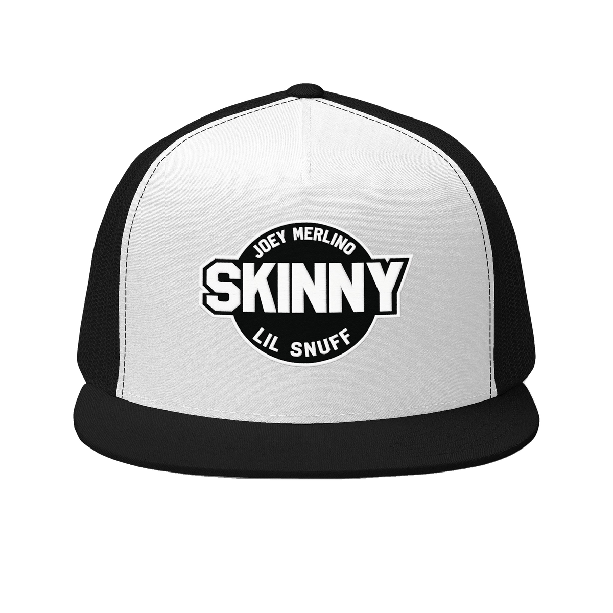 Skinny retro patch 5-panel trucker cap in black and white, Italian American pride apparel