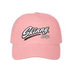 Skinny Joey's retro script dad cap in pink, Philadelphia streetwear