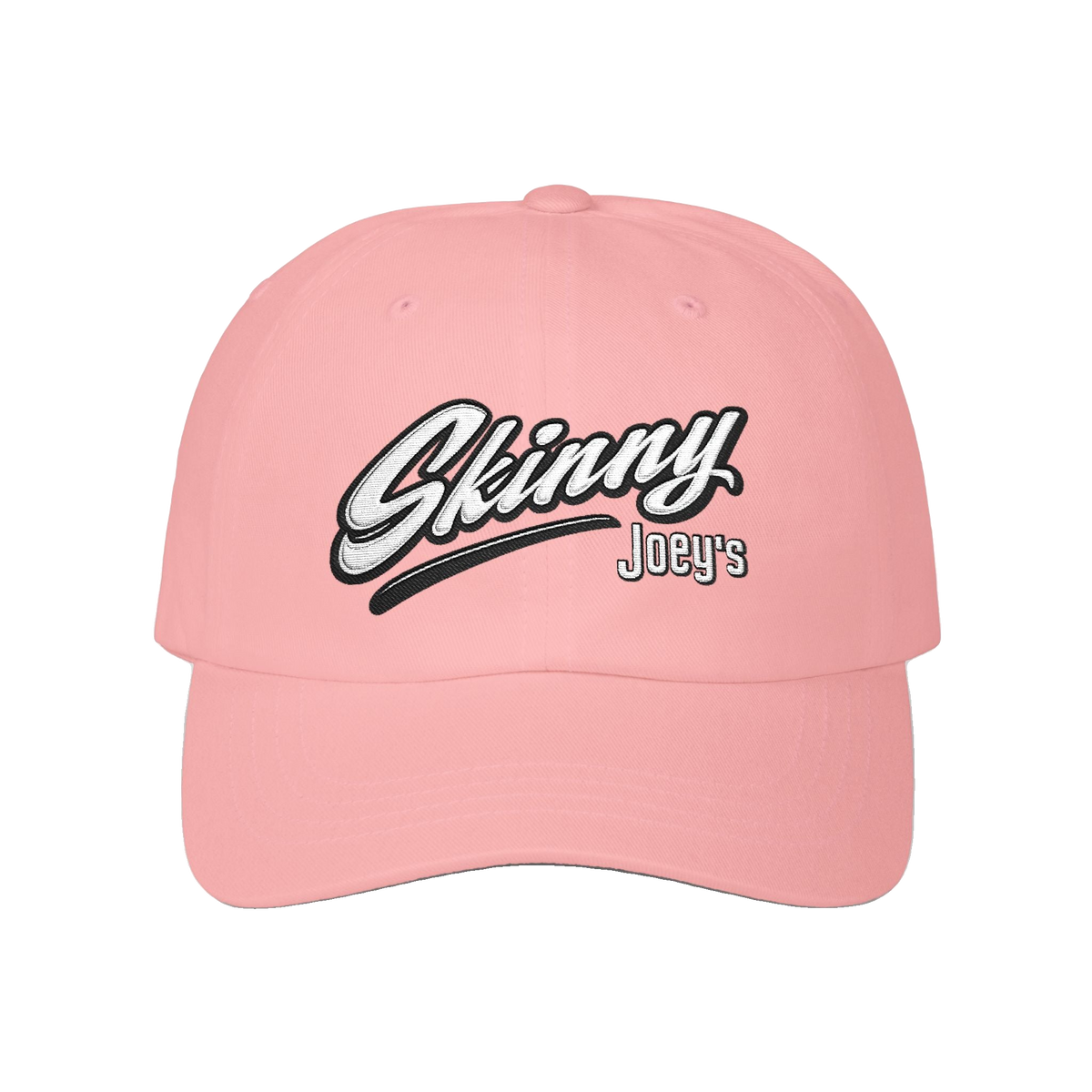 Skinny Joey's retro script dad cap in pink, Philadelphia streetwear
